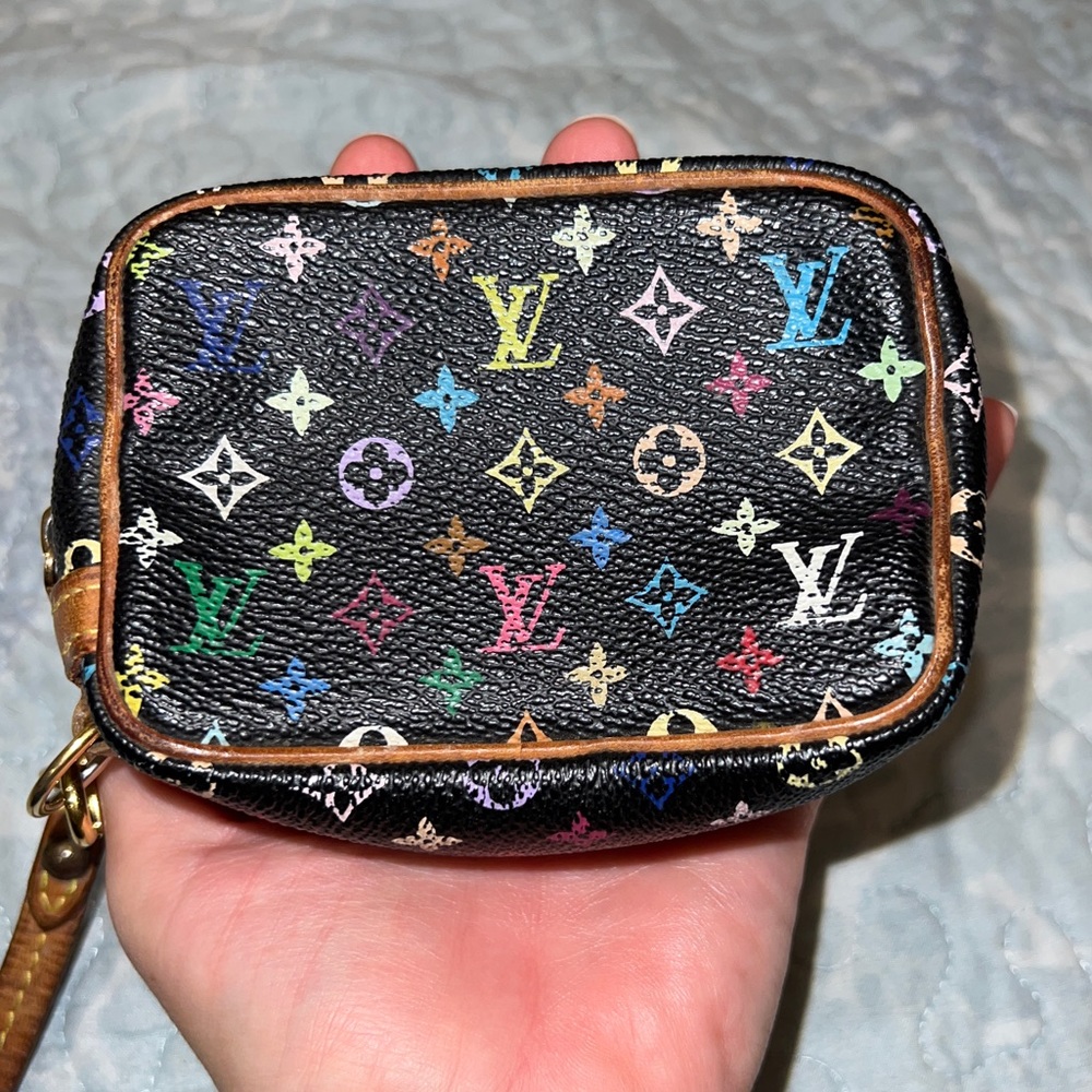 Authentic Louis Vuitton Multicolor Black Murakami Trousse Wapity Pouch & Strap